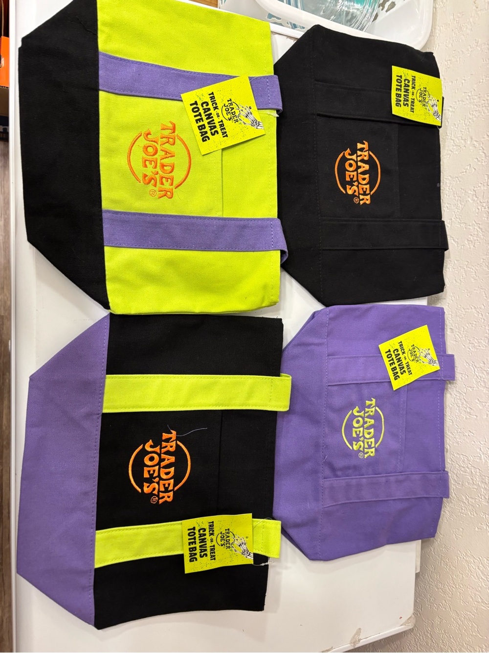 Trader Joe's Canvas Tote Bag - Purple, Black & Yellow-Green